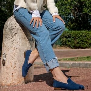 M. GEMI Sacca Donna Blue Suede Slip-On Penny Loafers Italian - Size 40 US 10